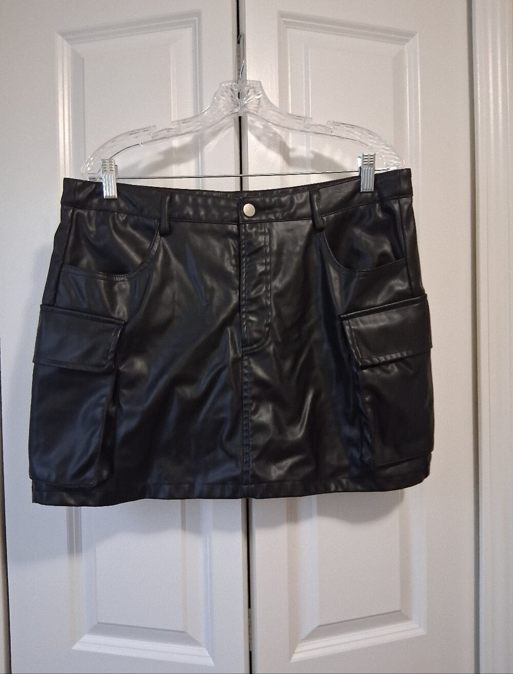 Fashion Nova Black Faux Leather Mini Skirt with Cargo Pockets